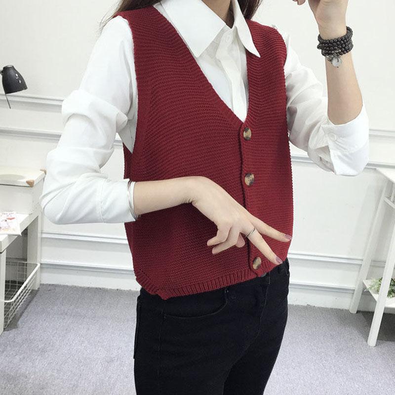 Spring and Autumn Knitted Loose Vest Sleeveless Cardigan Sleeveless Sweater V-neck Short Women's Top