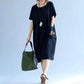 Lotus Pattern Summer Short Sleeved Mid-calf Length Large Size Loose Casual Solid Color Dress M-XXXL Size