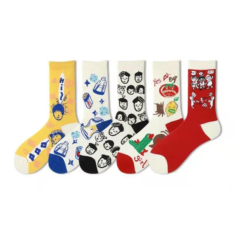 4 Pairs of Socks Men's Cartoon Personality Creative Socks Couple Trend Personality Stockings