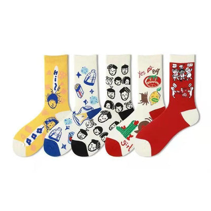 4 Pairs of Socks Men's Cartoon Personality Creative Socks Couple Trend Personality Stockings