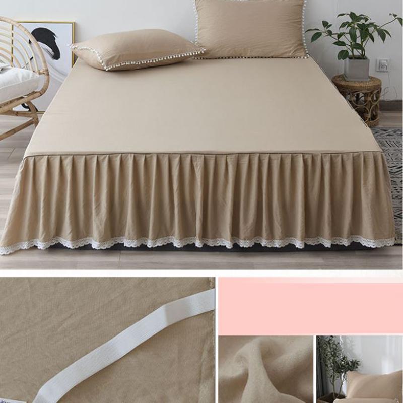 One-piece Solid Color Mattress Cover Washed Cotton Bed Sheet Simmons Protective Cover Elastic Non-slip Mattress Cover