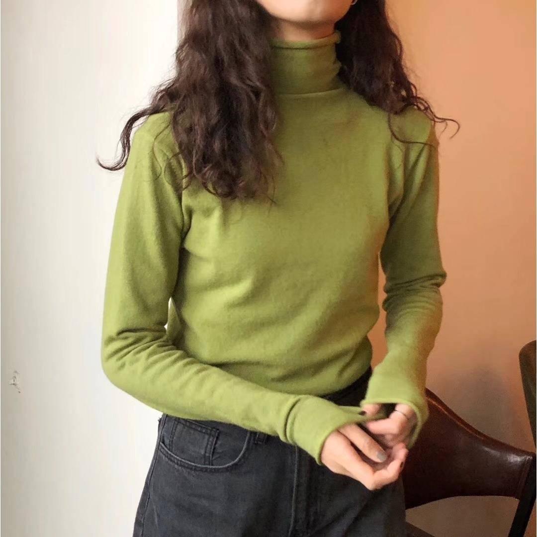 Pile Collar Knit Bottoming Shirt Long-sleeved Autumn Winter Turtleneck Solid Sweater Color