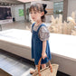 2PCS Children Clothing Set Spring Summer Girls Suits Floral Short Sleeve Tops + Denim Skirt Clothing Hin Strap Skirt Suit