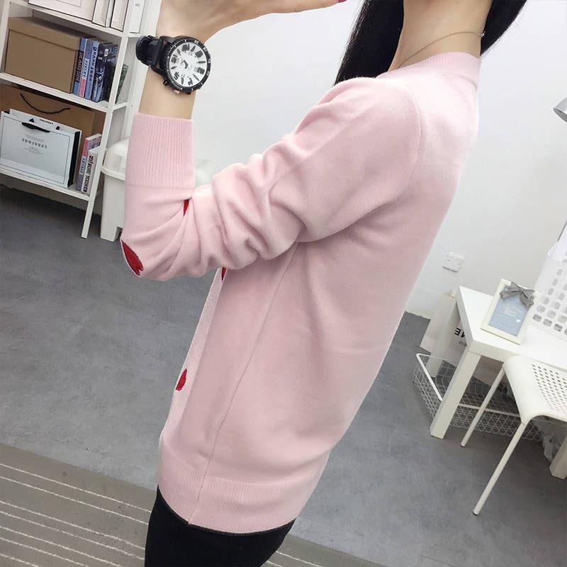 Pofulove Women Knitted Turtleneck Sweater Solid  Embroidered Heart Streetwear Pullovers  Female Tops