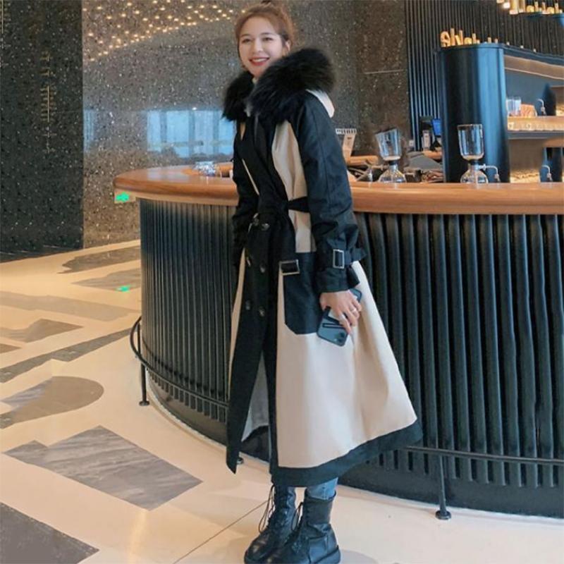 Women's Solid Color Embroidered Down Jacket Mid-length Korean Style Loose Thick Coat Warm Cotton Coat Large Fur Collar Winter Quilted Jacket