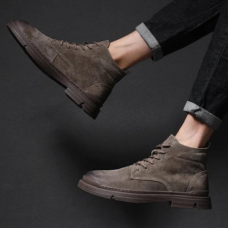 Martin Boots Men's Leather Boots Leather Breathable Men's Shoes Spring and Autumn Boots Outdoor Hiking Shoes Sports Casual Boots