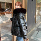 Winter Women's Cotton-padded Jacket Short Section Thickened Big Fur Collar for Girls Shiny Cotton-padded Jacket Warm Jacket