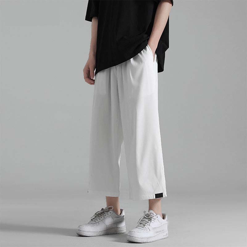 Men's Pants All-match Summer Loose Wide-leg Straight Sports Eight-point Ice Silk Casual Pants