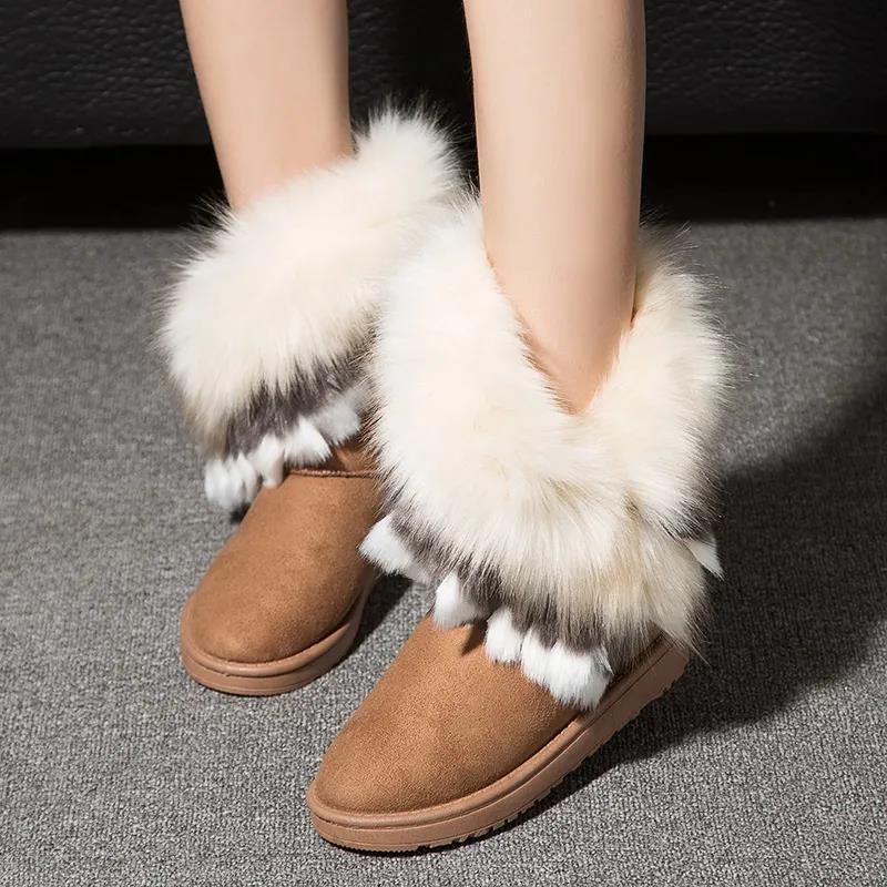 Plush Women's Shoes Winter Snow Boots Cotton Shoes Plus Velvet Flat-bottomed Middle Tube Warm Shoes Winter Boots