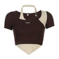 Fashion Trend Color Matching Fake Two-piece T-shirt Street Personality Chain Hanging Neck Hollow Irregular Girl Sexy Top