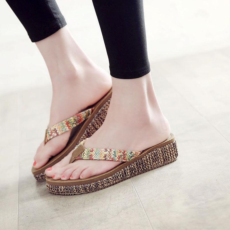 Slippers Female Summer Wear Thick Bottom Flip Flops Ladies Anti-skid Clip Feet Increase Seaside Beach Sandals and Slippers