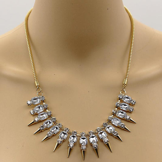 European and American Fashion Punk Rhinestone Gemstone Rivet Spiked Alloy Necklace Jewelry