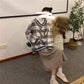 Checked Sweater Coat College for Women with Loose and Lazy Style V-necklace Knitted Autumn