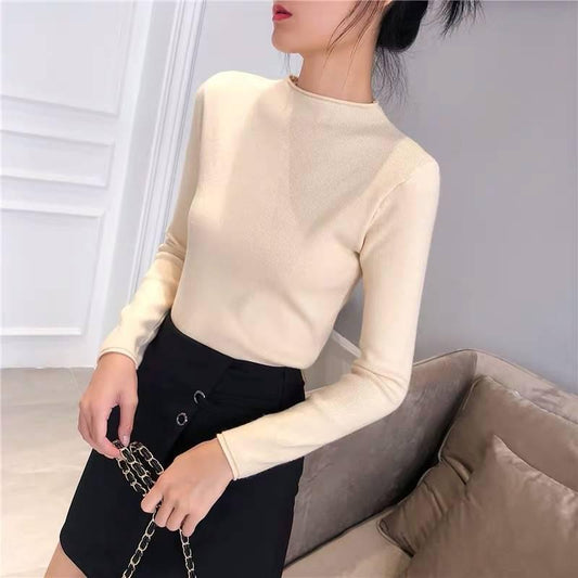 Winter Half-high-neck Slim-fitting Sweater Pullover Women Slim High Stretch Bottoming Shirt