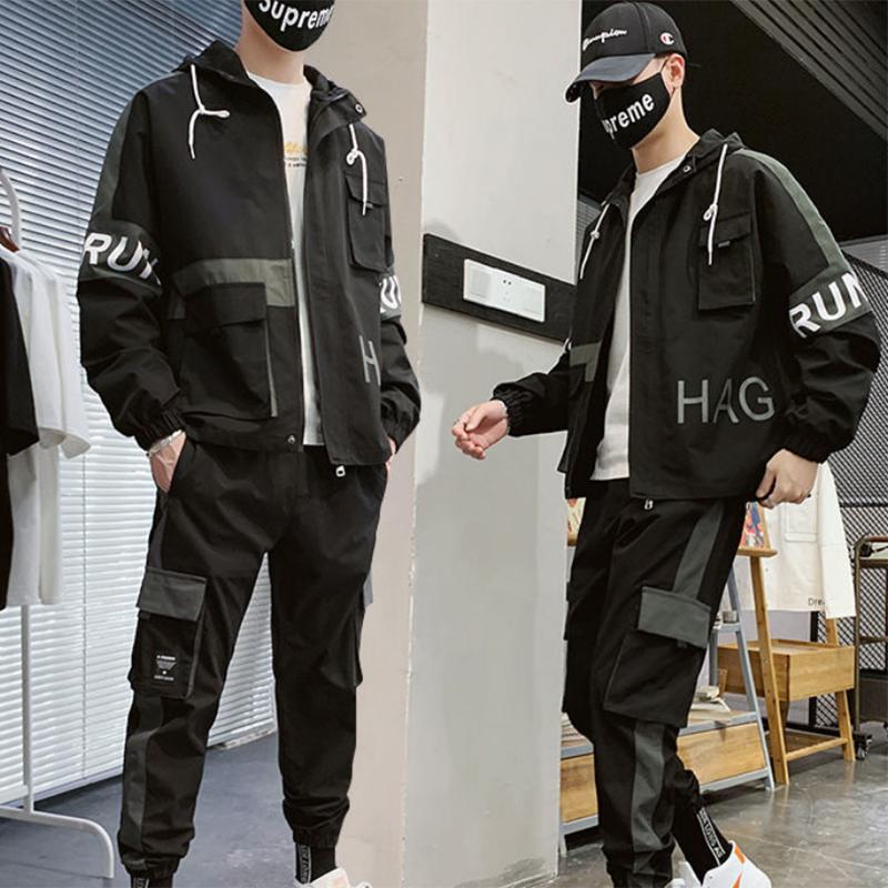 Jacket Men's Spring and Summer Sports Suit Men's Wear with A Set of Handsome Hip-hop Top Clothes Trendy Ruffian Handsome Work Jacket