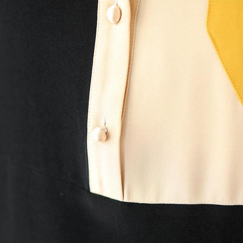 ChiffonTurn-down Collar 3/4 Sleeved Dress Spring and Autumn Large Size Loose Above Knee Length Buttons Color Stitching