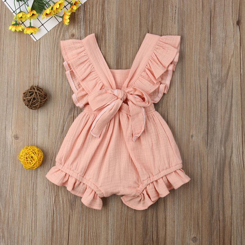 Baby Girls Clothes Kids Girls Sleeveless Ruffle Button Romper jumpsuit Set Infant Toddler Newborn Outfits Set