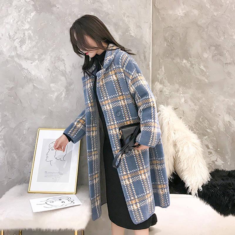 Women's Coats and Jackets 2019 Fashion Women's Plaid Double-Breasted Woolen Coat Ladies Overcoat