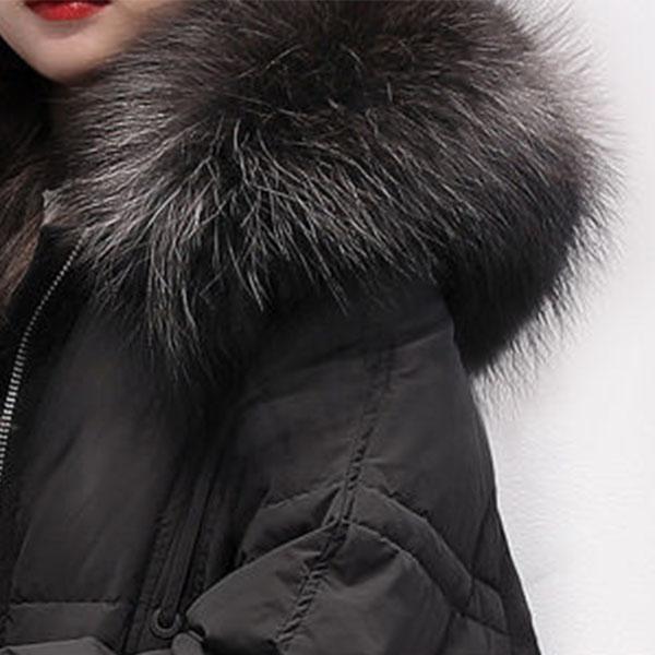 Winter All-match Mid-length Down Jacket Women's Hooded White Duck Down Real Big Fur Collar Jacket Thickened Warmth