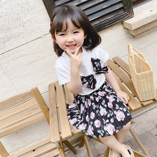 Girls' Suits Western-style Cotton Children's Summer Fashion Floral Skirt Baby Summer Short-sleeved Two-piece Suit