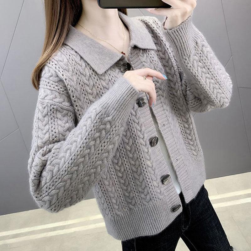 Autumn and Winter Solid Color Cardigan Jacket Knitted Loose Long-sleeved Tops Fashion Simple Women's Sweater