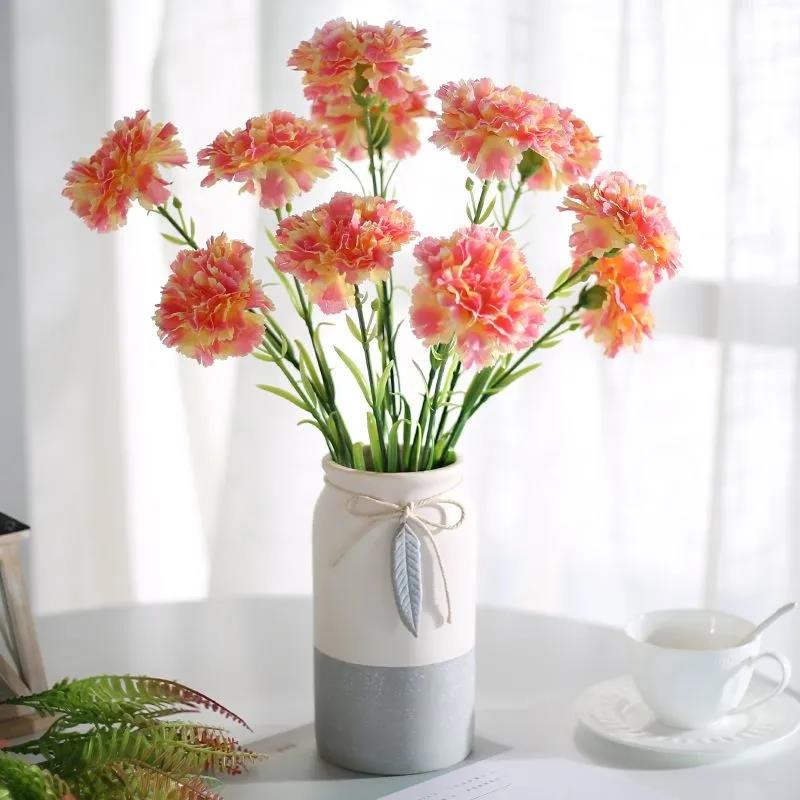 Carnation Simulation Bouquet Fake Flower Silk Flower Living Room Decoration Dining Table Decoration Plastic Flower Holiday Gift