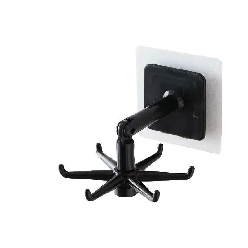 Spoon Rack 6 Claw Rotatable Hook Oil-proof and Waterproof Kitchen Storage Foldable Hook Cabinet Sticky Hook Wall Closet Hook Sticker Organizers