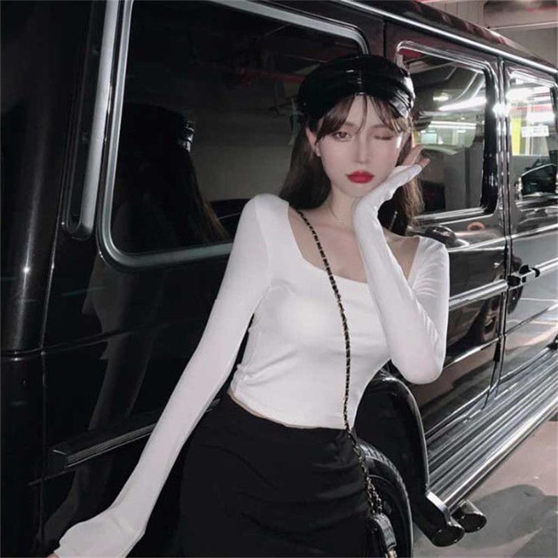 Fall Women Casual Square collar Women Autumn Long sleeve T-Shirt Women Basic Tee Pullover