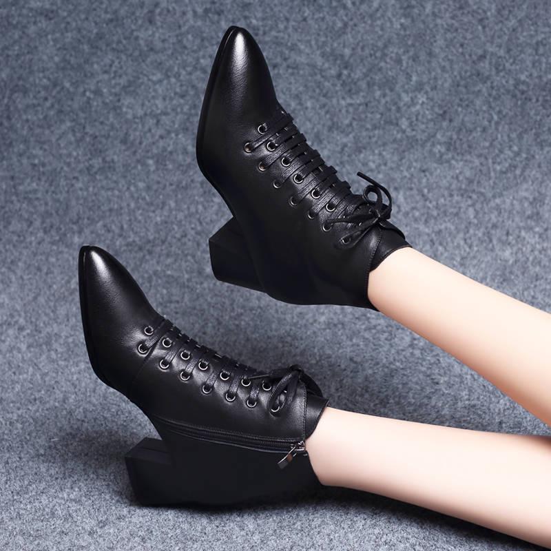 Women Ankle Sexy Lace Up Martin Boots Top Quality High-heel Fashion Europe Shoes Woman Short Boots