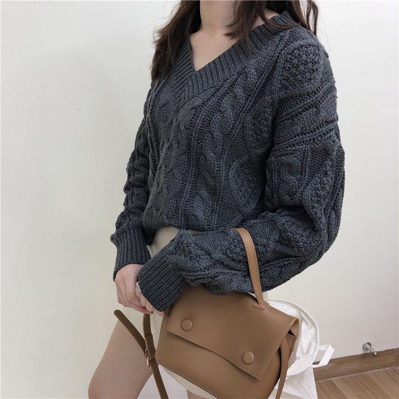 Autumn and Winter Fashion Casual Jacket Red Thick Sweater Loose Short Youth Women Pullover