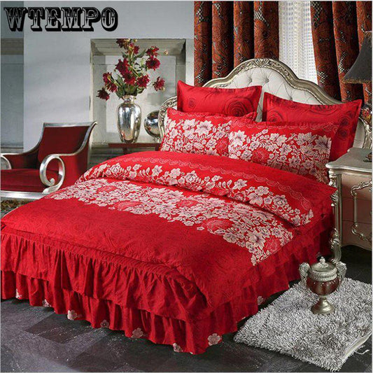 Bedding Set Queen Size Cotton Wedding Bed Dust Ruffle Bed Skirt Flower Plants King Doub