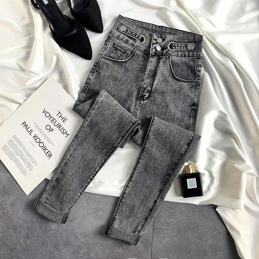 Women's Jeans Spring and Autumn Skinny Pants High Waist Elastic Pencil Pants Ninth Pencil Pants Slim Pants