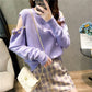 Off-the-shoulder Two-wear Pullover Solid Color Loose Knit Sweater Women's College Style Round Neck Top