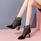 Leather High-heeled Net Boots Women Spring and Summer Pointed Thick Heel Rhinestone Sandals Women's Breathable Mesh Sandals