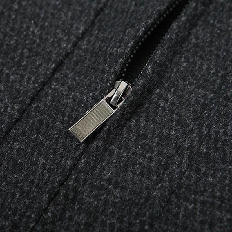 Men's Autumn and Winter Wool Plus Velvet Padded Jacket Stand-collar Casual Jacket Male Warm Thick Coats Mid-length Thick Coat Black Grey Outerwear