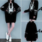 Harajuku Pentagram Lace Embossed Women's Polar Hoodies Punk Gothic Cute Bunny Oversize Hooded Velvet Sweatshirt Jersey Streetwear