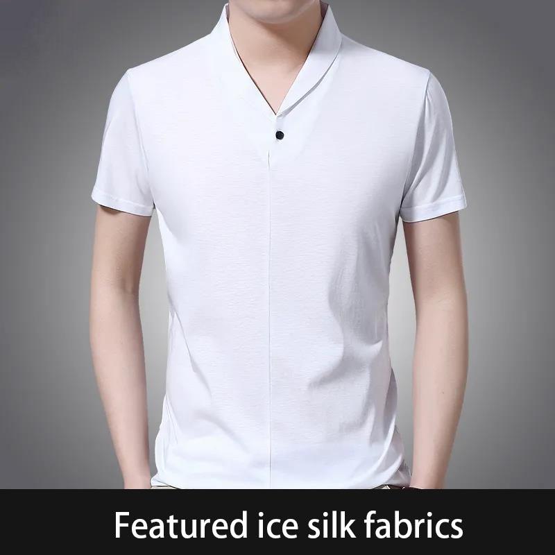 Summer Short-sleeved T-shirt Men's V-neck Slim Trend Top Men's Short-sleeved Ice Silk Bottoming Shirt