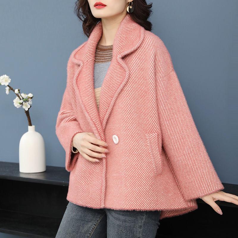 Autumn and Winter Fashion Knitted Cardigan Long Sleeve Lapel Thick Sweater Korean Plaid Jacket