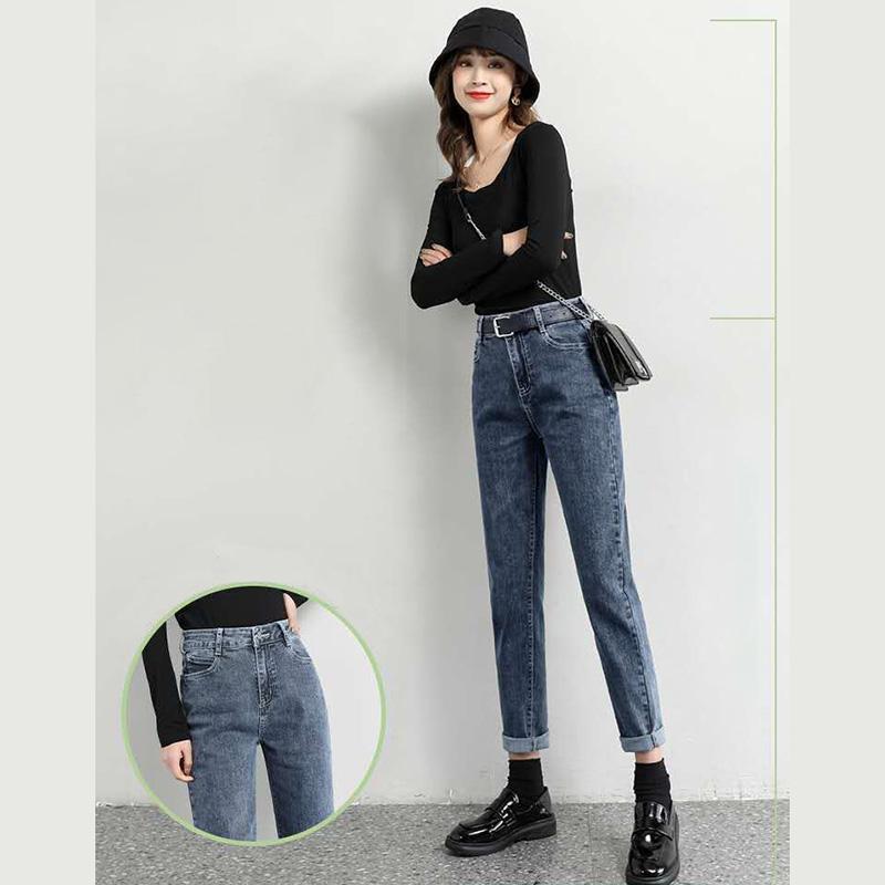 WTEMPO Jeans Women's High Waist Loose and Thin Stretch Straight Harem Cropped Trousers