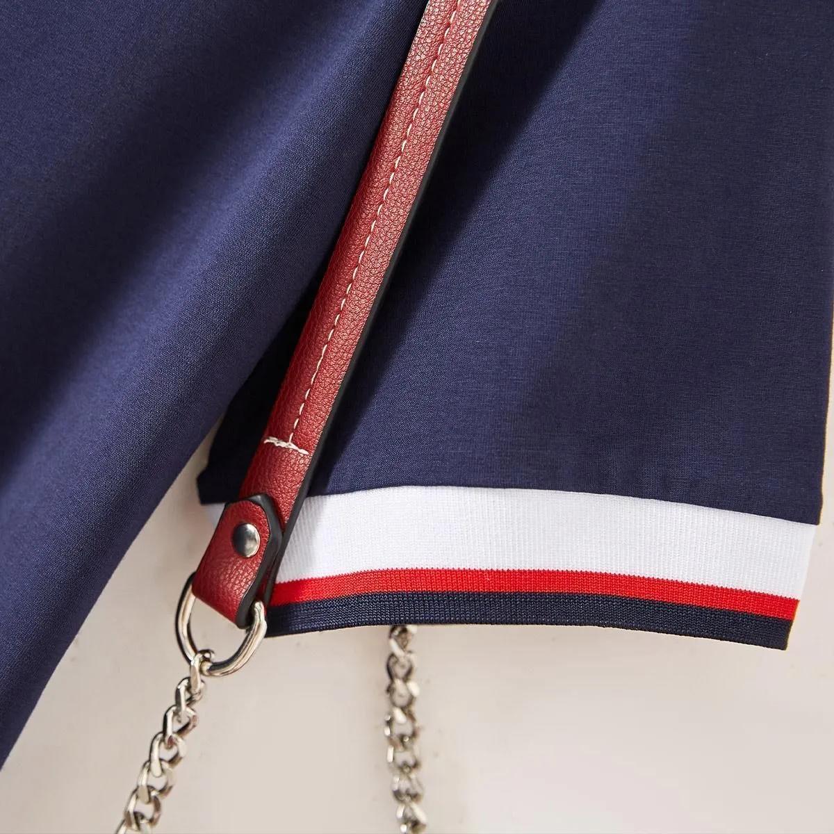 Temperament Casual All-match Sports Dress Female Summer Polo Collar Hit Color Slim Slimming Long Dress