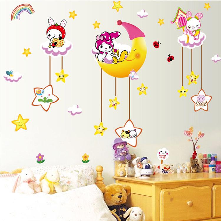 Moon Bunny Wall Sticker Kids Room Bedroom Sticker Wall Sticker PVC Wall Sticker