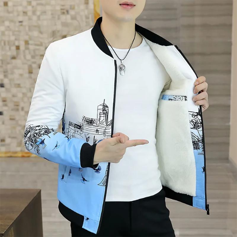 Plus Velvet Jacket Men's Fashion Casual Thick Warm Loose Large Size Jacket Men Autumn and Winter