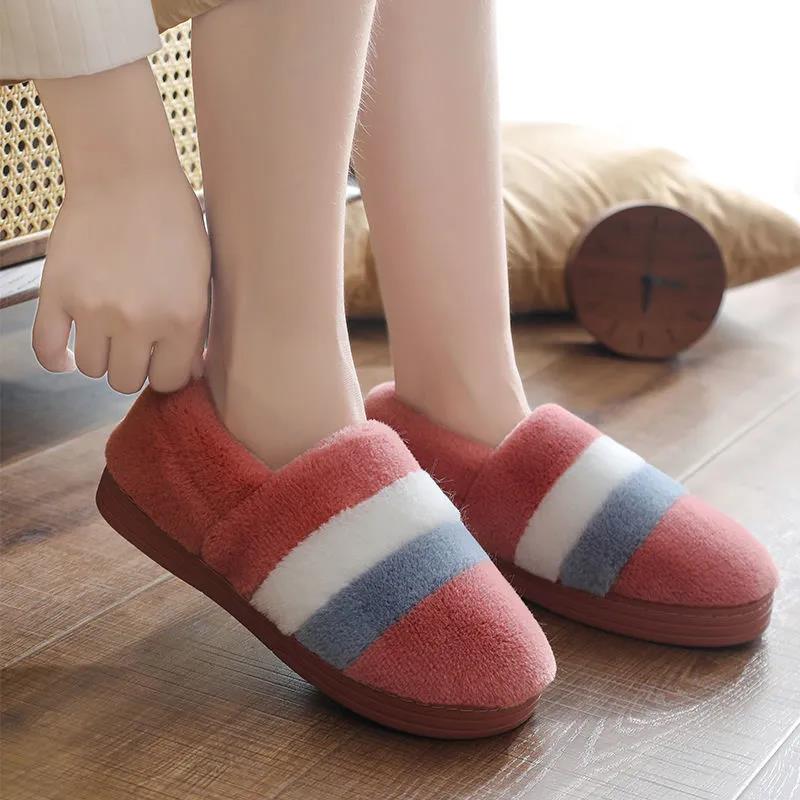 Winter Couple Thick-soled Non-slip Cotton Slippers Household Warmth Confinement Shoes Cute Cartoon Female Hair Drag