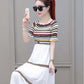 Pofulove S-2XL Women Vintage Off-shoulder A-line Dress Slim Single-neck Mid-length Dress Beach Dress