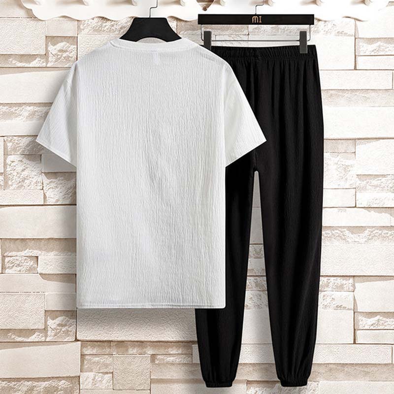 Summer Men's Casual Sports Suit Short-sleeved T-shirt Ice Silk Refreshing Breathable Thin Men's Suit