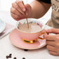 French Retro Flower Golden Edge Ceramic Two Pieces Coffee Cup Flower Tea Cup Water Cup Milk Cup