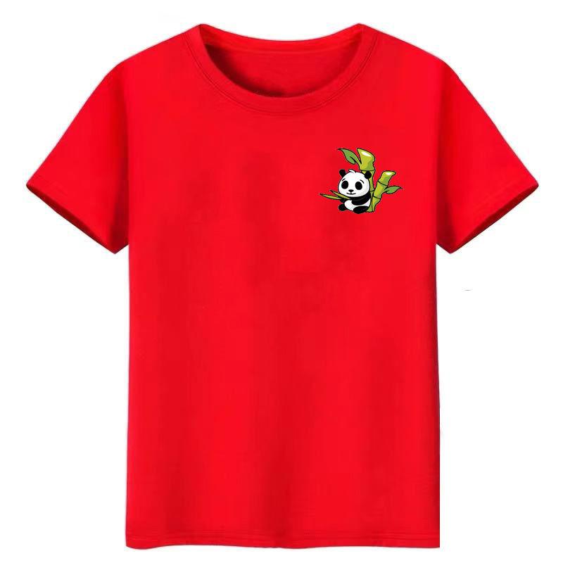 Summer New Panda Print Short-sleeved T-shirt Loose Boys Round Neck Cotton Half-sleeved Top