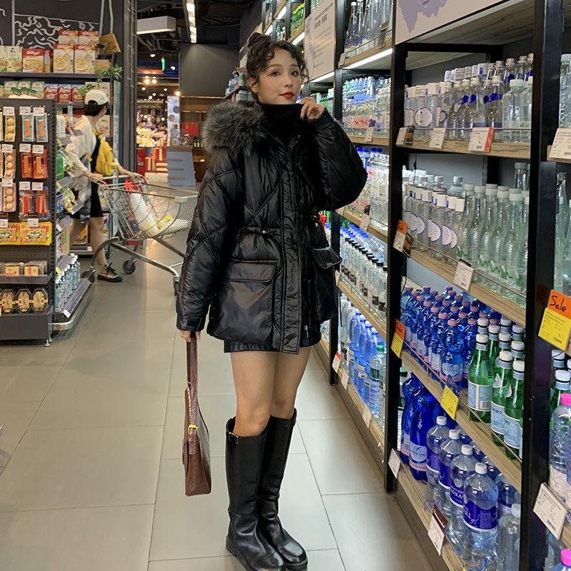 Down Jacket Winter Coat Coat Fur Collar Women Long Thick Warm Hooded Women's Leather Coat