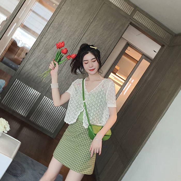 Summer Women Retro Plaid High Waist Skirt Anti-light Thin Bag Hip Skirts Mini A-line Skirt