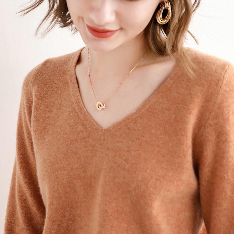 Wool V-neck Long-sleeved Sweater Autumn and Winter Fashion Sexy All-match Loose Blouse